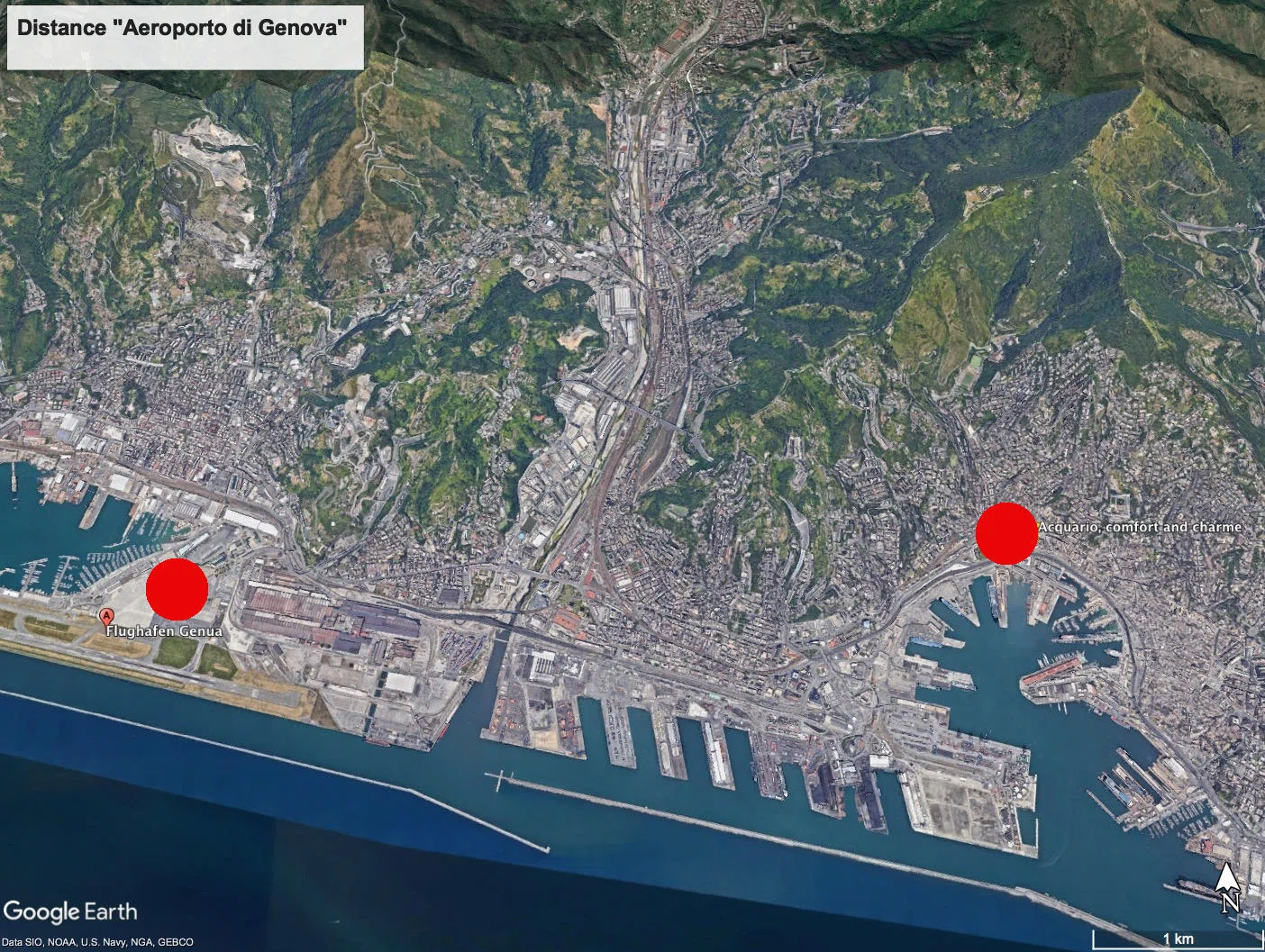 Mappa aeroporto di Genova – collegamento Volabus