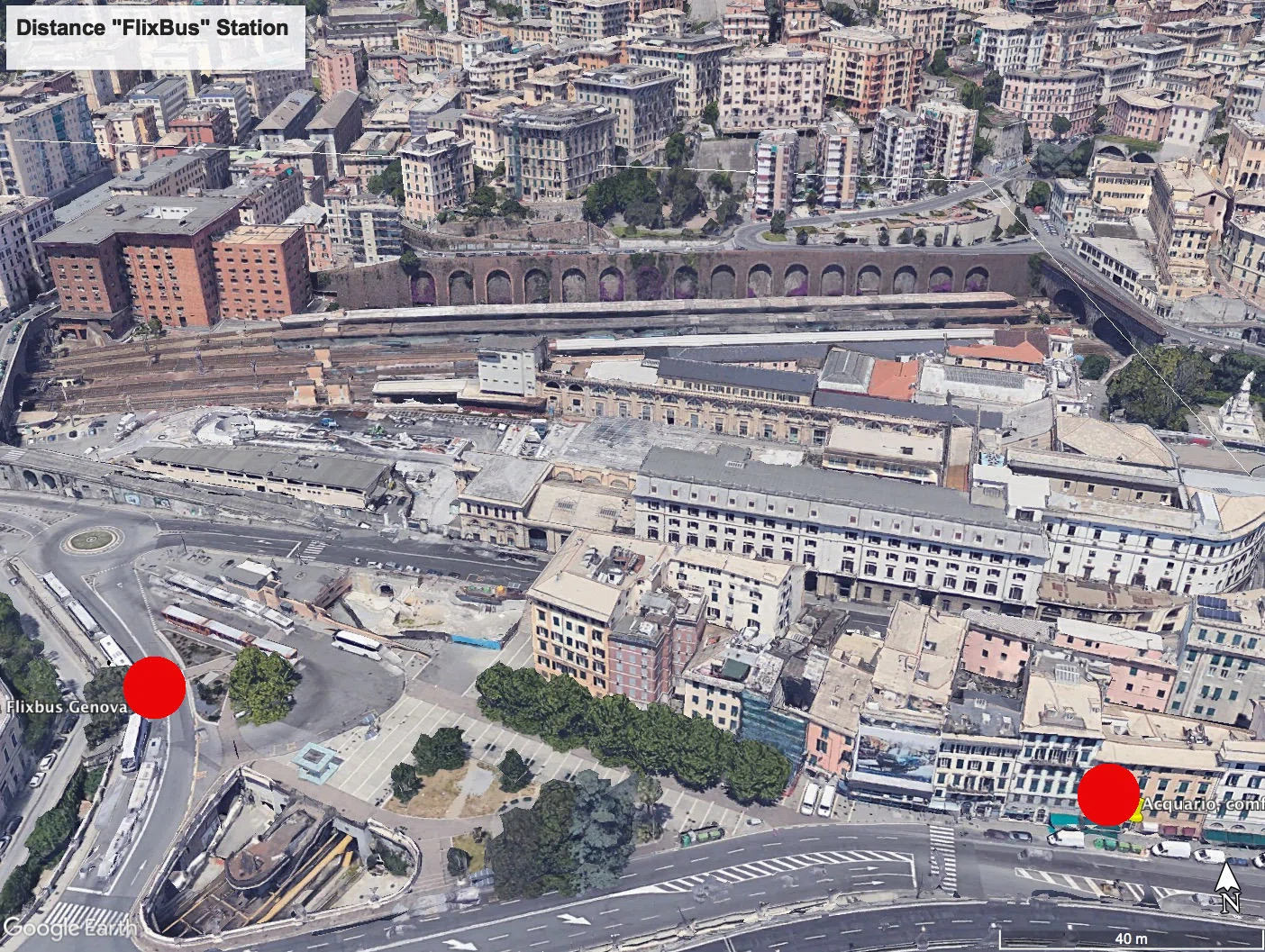 Mappa fermata FlixBus Genova – 3 minuti a piedi